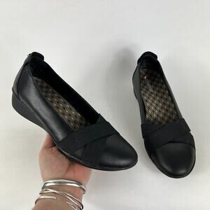 Revere Seoul Flat Women's 7 Onyx Black Leather Comfort Slip-On Wedge Shoes